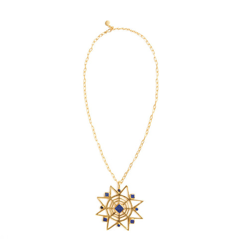 Gold Plate Star Necklace with Lapis - Afghanistan/India