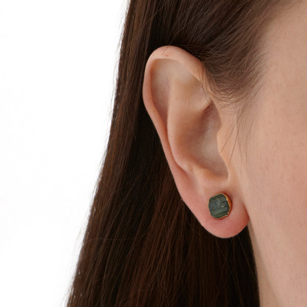 Gold Plate Tourmaline Studs - Afghanistan