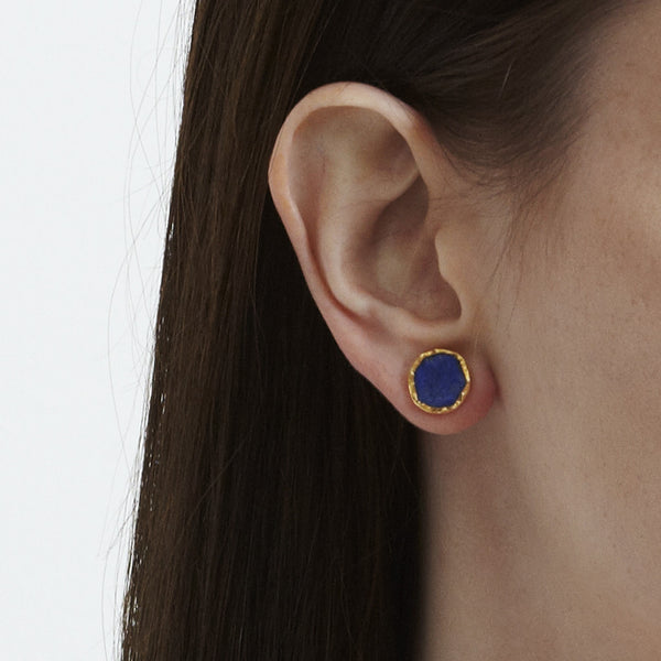 Poppy Red Silk Scarf + Gold plate Lapis Studs - Afghanistan